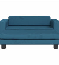 Kindersofa mit Hocker Blau 100x50x30 cm Samt