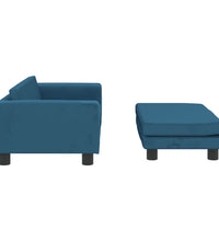 Kindersofa mit Hocker Blau 100x50x30 cm Samt