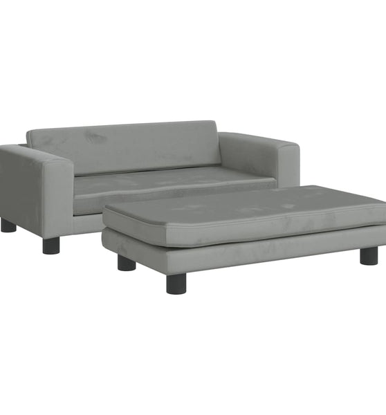 Kindersofa mit Hocker Hellgrau 100x50x30 cm Samt