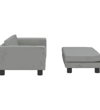 Kindersofa mit Hocker Hellgrau 100x50x30 cm Samt