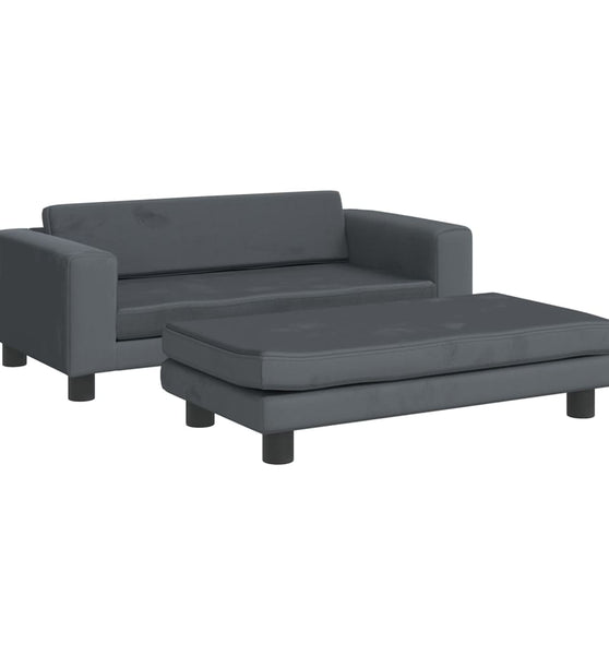 Kindersofa mit Hocker Dunkelgrau 100x50x30 cm Samt