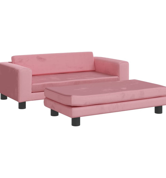 Kindersofa mit Hocker Rosa 100x50x30 cm Samt