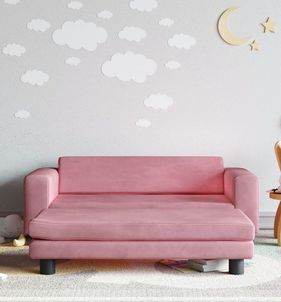 Kindersofa mit Hocker Rosa 100x50x30 cm Samt