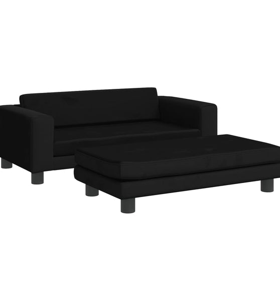 Kindersofa mit Hocker Schwarz 100x50x30 cm Samt