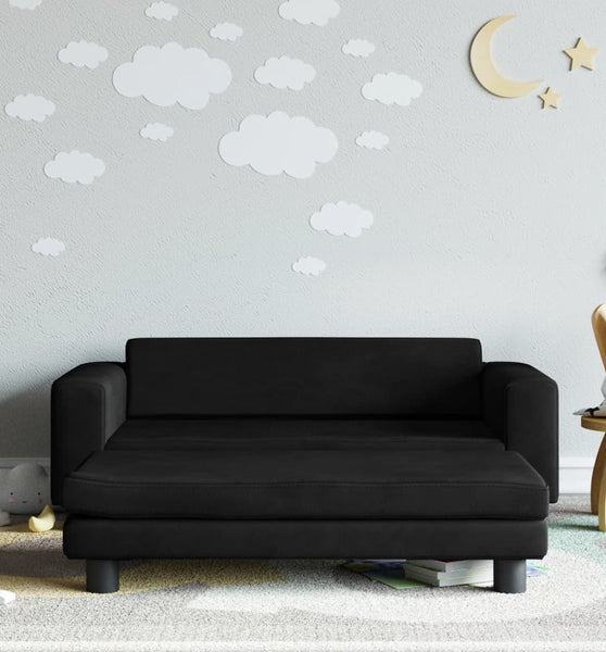 Kindersofa mit Hocker Schwarz 100x50x30 cm Samt