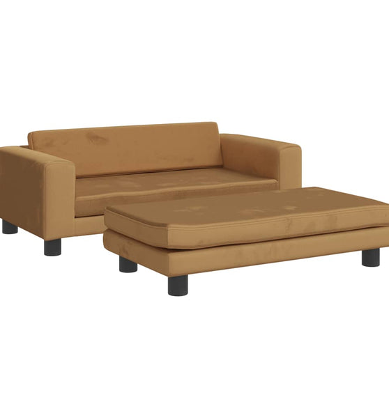 Kindersofa mit Hocker Braun 100x50x30 cm Samt