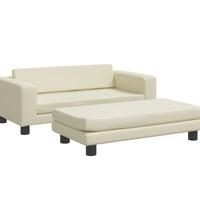 Kindersofa mit Hocker Creme 100x50x30 cm Kunstleder