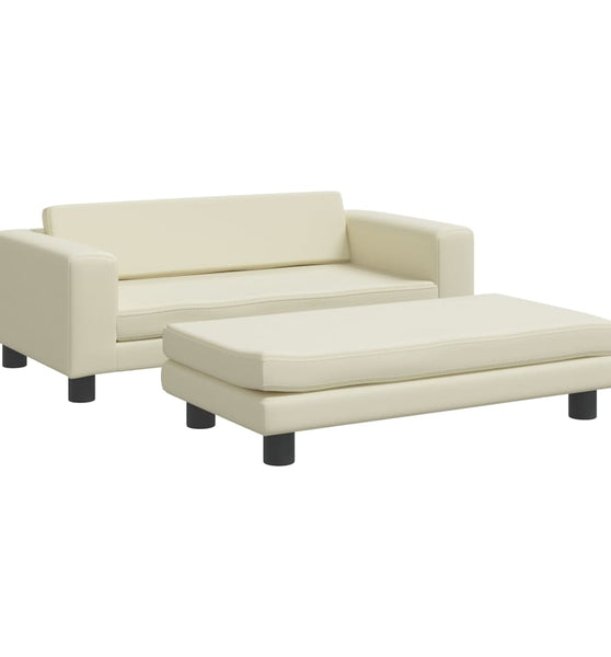 Kindersofa mit Hocker Creme 100x50x30 cm Kunstleder