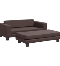 Kindersofa mit Hocker Braun 100x50x30 cm Kunstleder