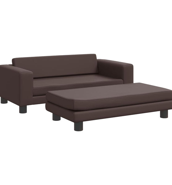 Kindersofa mit Hocker Braun 100x50x30 cm Kunstleder