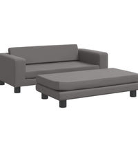 Kindersofa mit Hocker Grau 100x50x30 cm Kunstleder