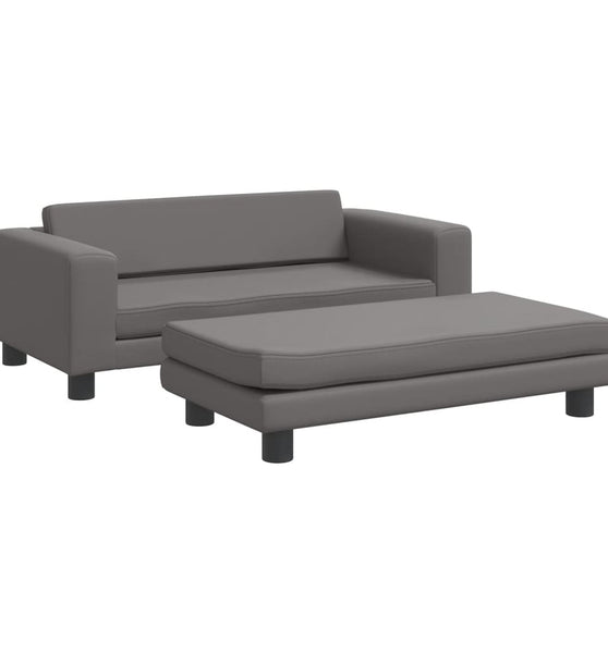 Kindersofa mit Hocker Grau 100x50x30 cm Kunstleder