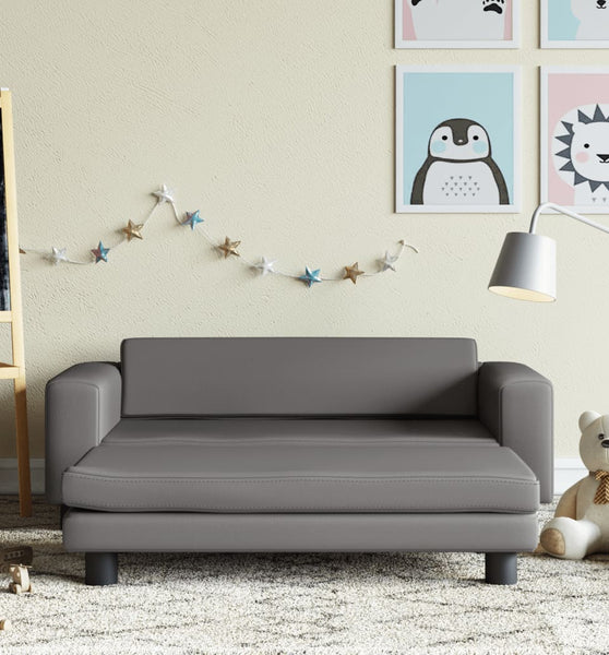 Kindersofa mit Hocker Grau 100x50x30 cm Kunstleder