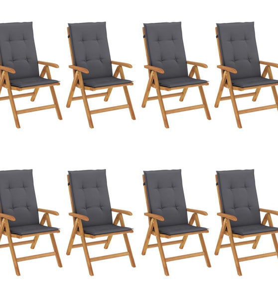 Gartenstühle mit Auflagen 8 Stk. Massivholz Teak