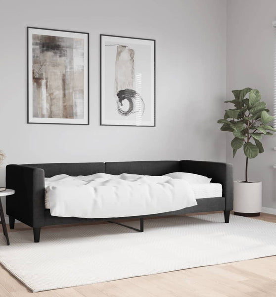 Tagesbett mit Matratze Schwarz 80x200 cm Stoff