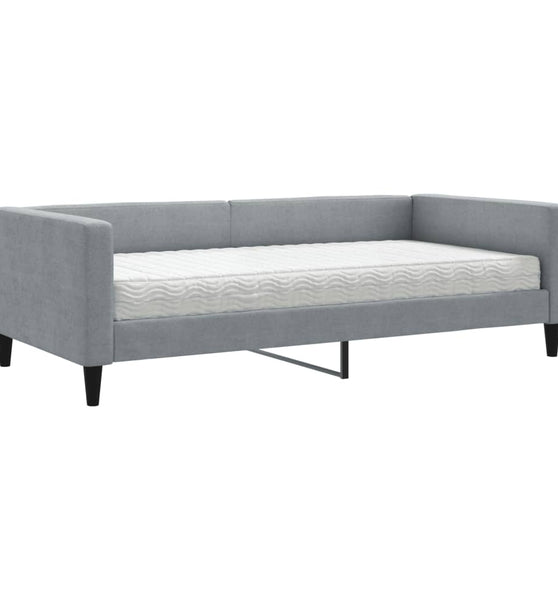 Tagesbett mit Matratze Hellgrau 100x200 cm Stoff