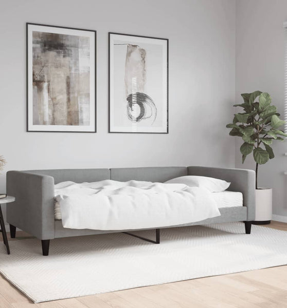 Tagesbett mit Matratze Hellgrau 100x200 cm Stoff