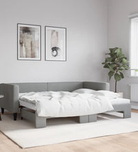 Tagesbett Ausziehbar Hellgrau 90x200 cm Stoff