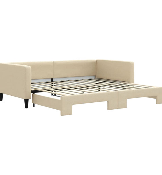 Tagesbett Ausziehbar Creme 100x200 cm Stoff