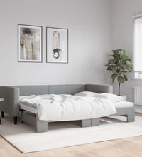 Tagesbett Ausziehbar Hellgrau 90x190 cm Stoff