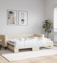 Tagesbett Ausziehbar mit Matratzen Creme 80x200 cm Stoff