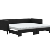 Tagesbett Ausziehbar mit Matratzen Schwarz 90x200 cm Stoff