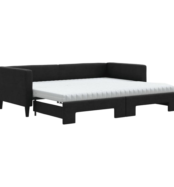 Tagesbett Ausziehbar mit Matratzen Schwarz 90x200 cm Stoff