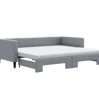 Tagesbett Ausziehbar mit Matratze Hellgrau 90x190 cm Stoff