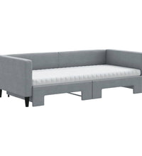 Tagesbett Ausziehbar mit Matratze Hellgrau 90x190 cm Stoff