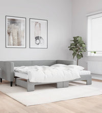 Tagesbett Ausziehbar mit Matratze Hellgrau 90x190 cm Stoff