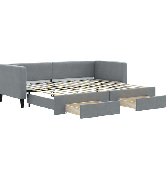 Tagesbett Ausziehbar mit Schubladen Hellgrau 80x200 cm Stoff