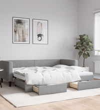 Tagesbett Ausziehbar mit Schubladen Hellgrau 80x200 cm Stoff