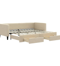 Tagesbett Ausziehbar mit Schubladen Creme 80x200 cm Stoff