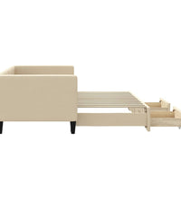 Tagesbett Ausziehbar mit Schubladen Creme 80x200 cm Stoff