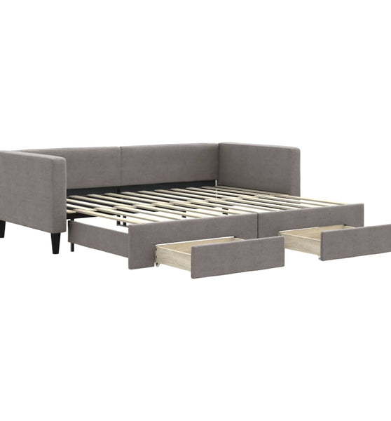 Tagesbett Ausziehbar mit Schubladen Taupe 90x200 cm Stoff