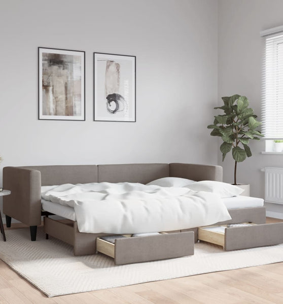 Tagesbett Ausziehbar mit Schubladen Taupe 90x200 cm Stoff