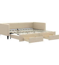 Tagesbett Ausziehbar mit Schubladen Creme 90x200 cm Stoff
