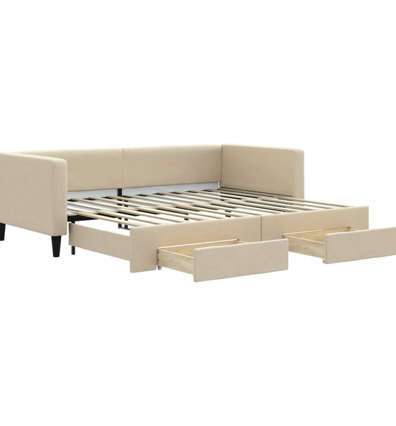 Tagesbett Ausziehbar mit Schubladen Creme 90x200 cm Stoff