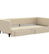 Tagesbett Ausziehbar mit Schubladen Creme 90x200 cm Stoff