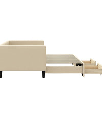 Tagesbett Ausziehbar mit Schubladen Creme 90x200 cm Stoff