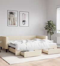 Tagesbett Ausziehbar mit Schubladen Creme 90x200 cm Stoff