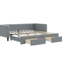 Tagesbett Ausziehbar mit Schubladen Hellgrau 90x190 cm Stoff