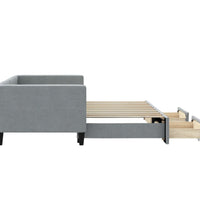 Tagesbett Ausziehbar mit Schubladen Hellgrau 90x190 cm Stoff