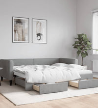 Tagesbett Ausziehbar mit Schubladen Hellgrau 90x190 cm Stoff