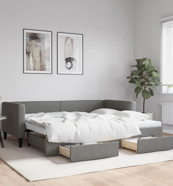 Tagesbett Ausziehbar mit Schubladen Dunkelgrau 90x190 cm Stoff