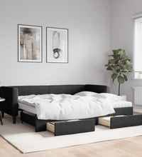 Tagesbett Ausziehbar mit Schubladen Schwarz 80x200 cm Stoff
