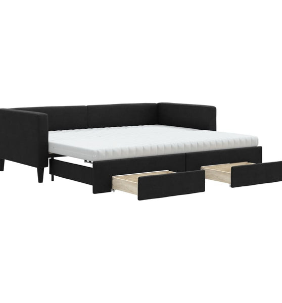 Tagesbett Ausziehbar mit Schubladen Schwarz 90x200 cm Stoff