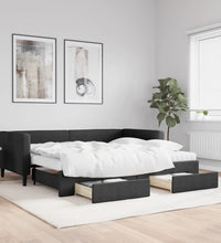 Tagesbett Ausziehbar mit Schubladen Schwarz 90x200 cm Stoff