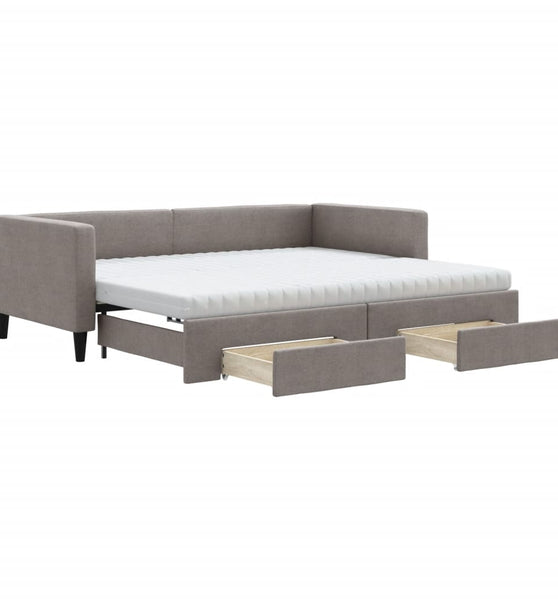Tagesbett Ausziehbar mit Schubladen Taupe 90x200 cm Stoff