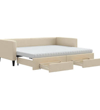 Tagesbett Ausziehbar mit Schubladen Creme 90x200 cm Stoff